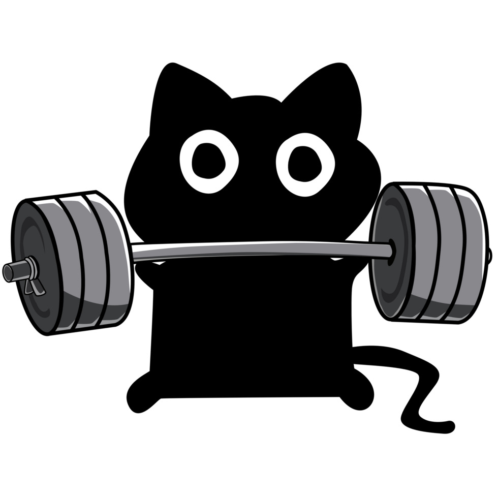 Cute Kitten Lifting Weights, Black Cat with Dumbbells, Cute Workout Cat, Feline Fitness Fun, Active Cat with Weights png