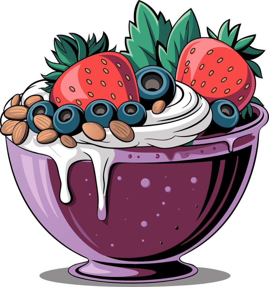 Delicious Fruit Yogurt Bowl with Strawberries Blueberries and Almonds vector