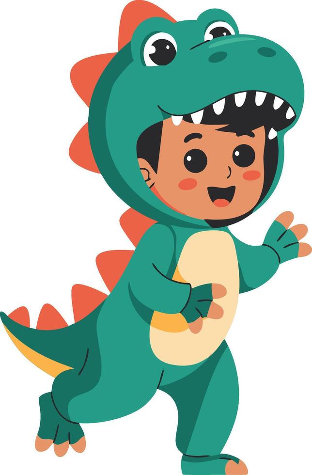 Cute Child in Dinosaur Costume Illustration for Kids Events and Celebrations vector