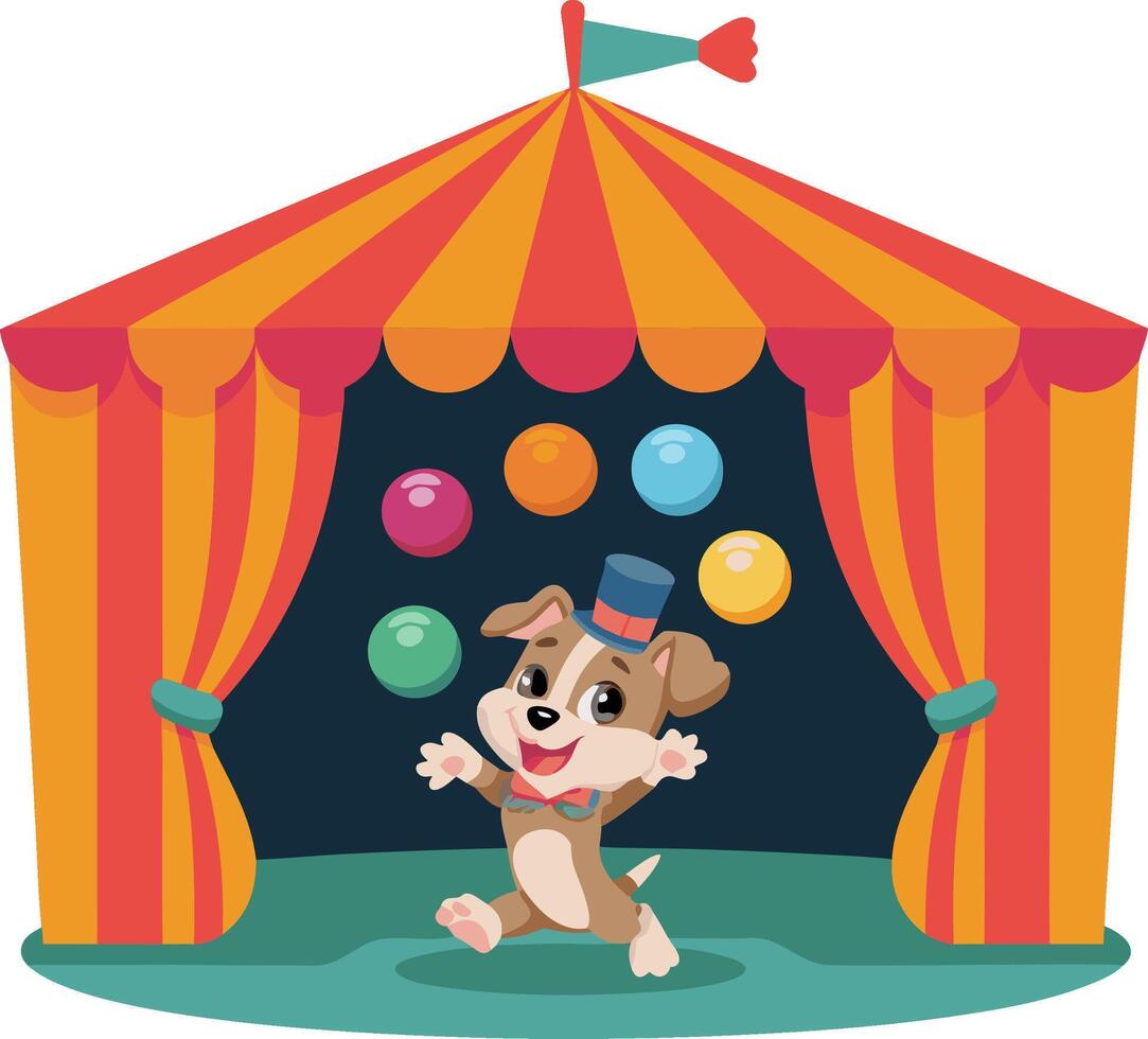 Circus Tent with Juggling Dog Cartoon Illustration for Children Entertainment vector