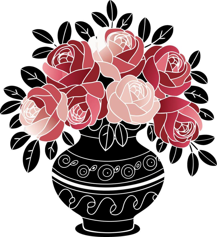 Elegant Bouquet of Red and Pink Roses in Decorative Vase vector