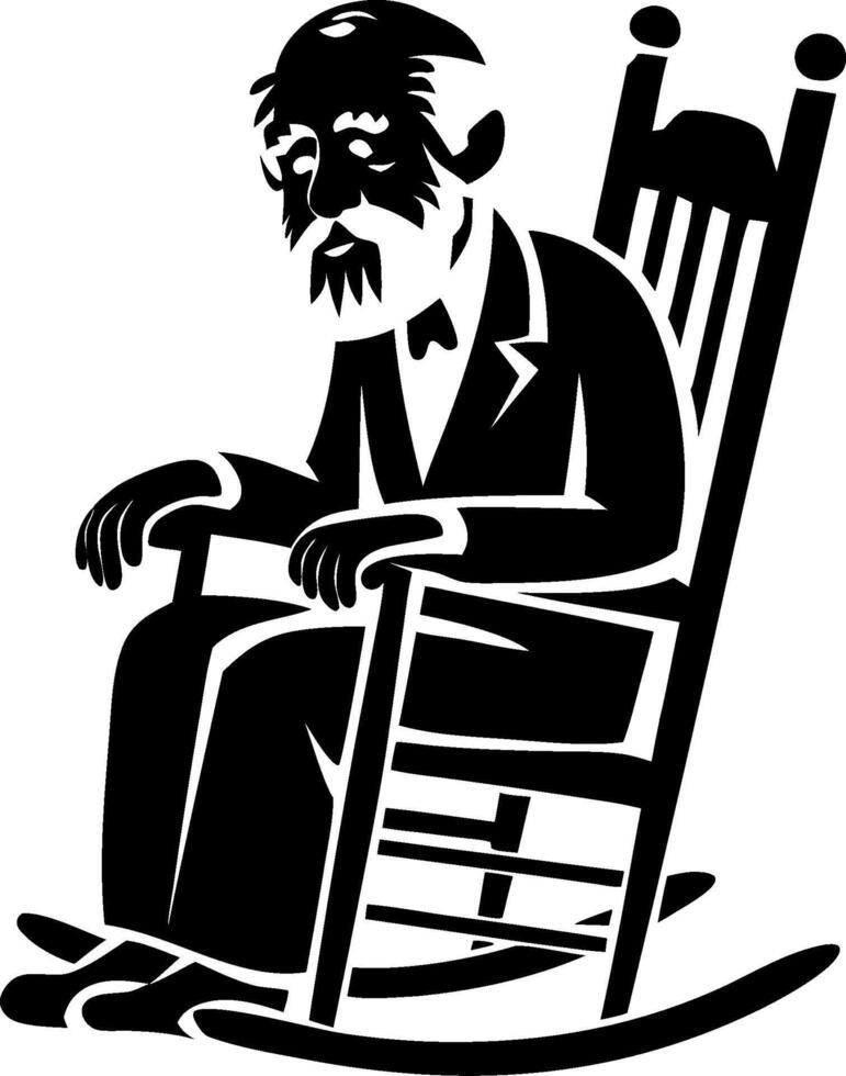 Elderly Man in Rocking Chair Silhouette Reflecting Loneliness and Aging Concept vector