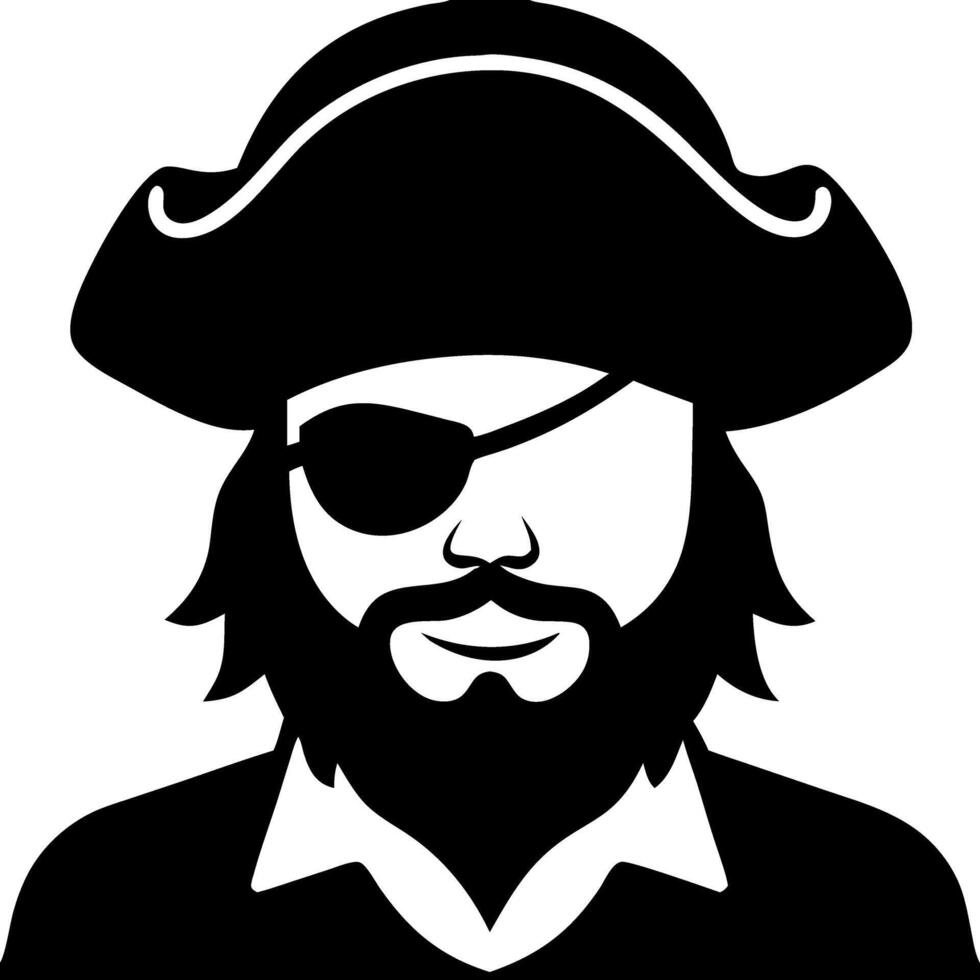Pirate Silhouette with Hat Eye Patch and Beard Illustration vector