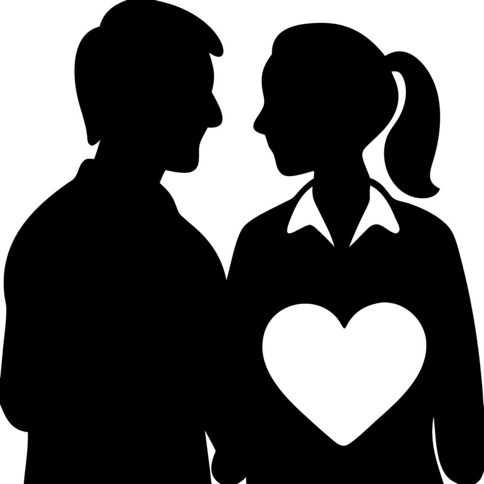 Romantic Couple Silhouette with Heart Symbol Illustration vector