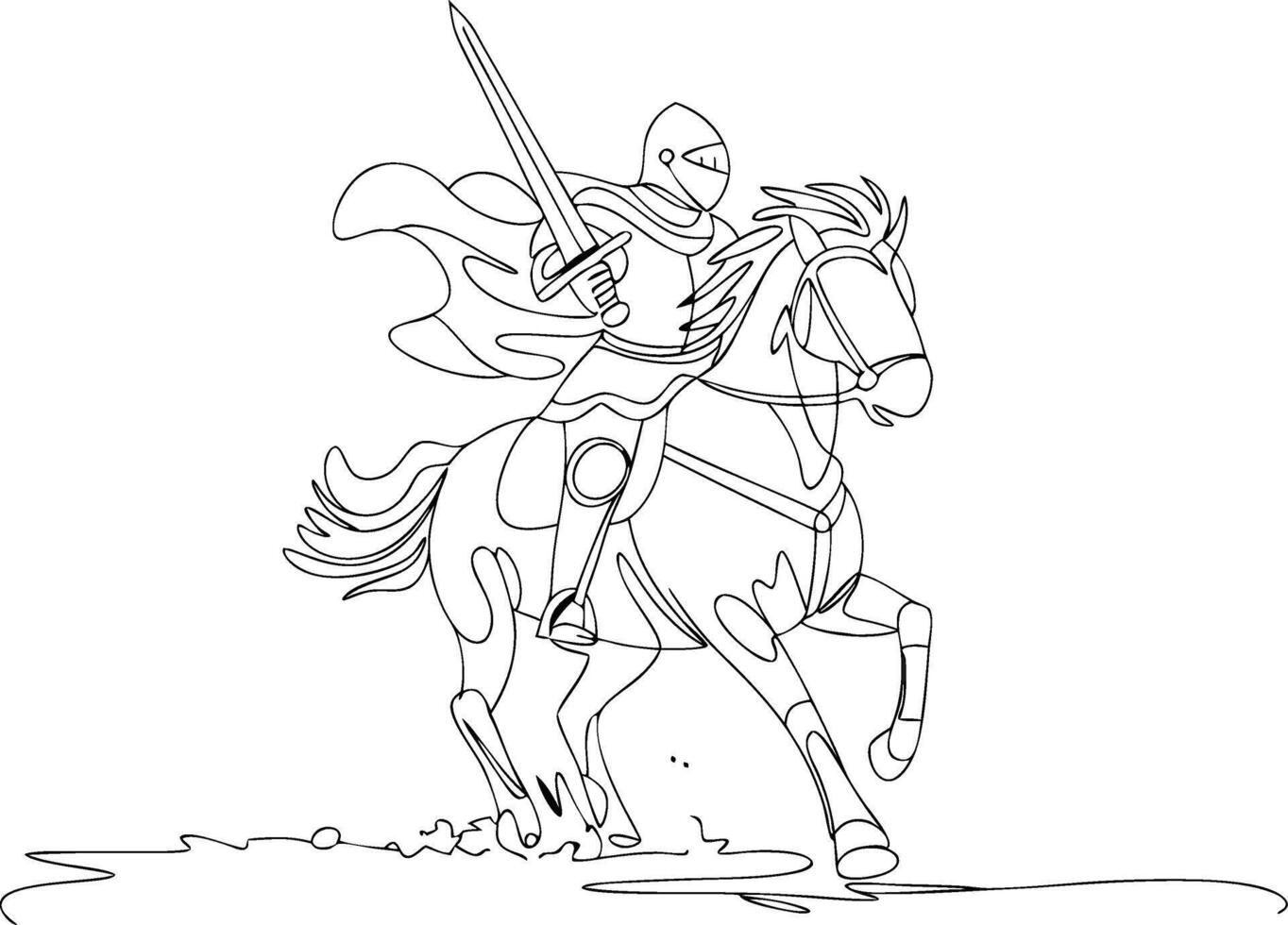 Knight on Horseback with Sword Minimalist Line Art Illustration vector