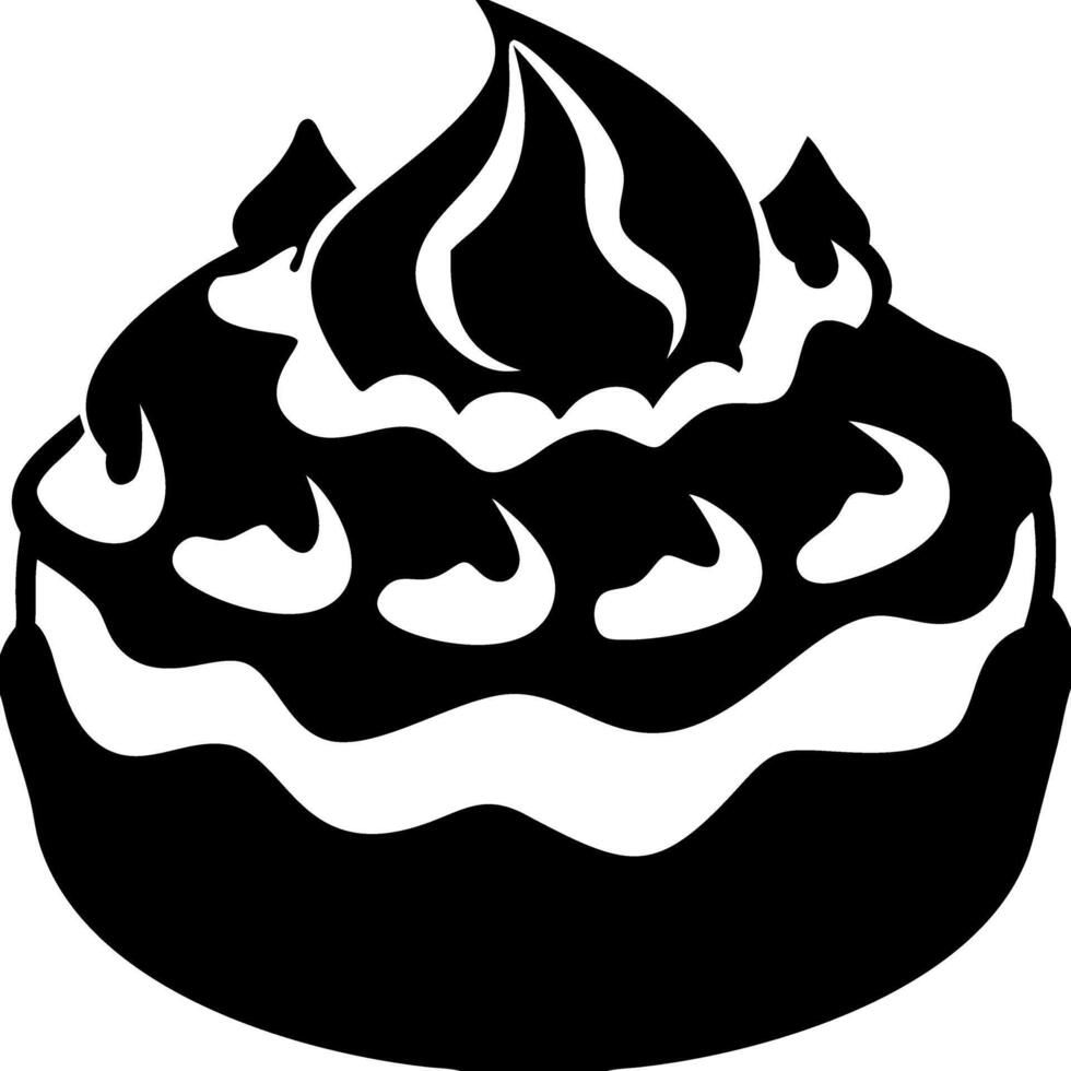 Black Silhouette of Whipped Cream Topped Cake on Purple Background vector