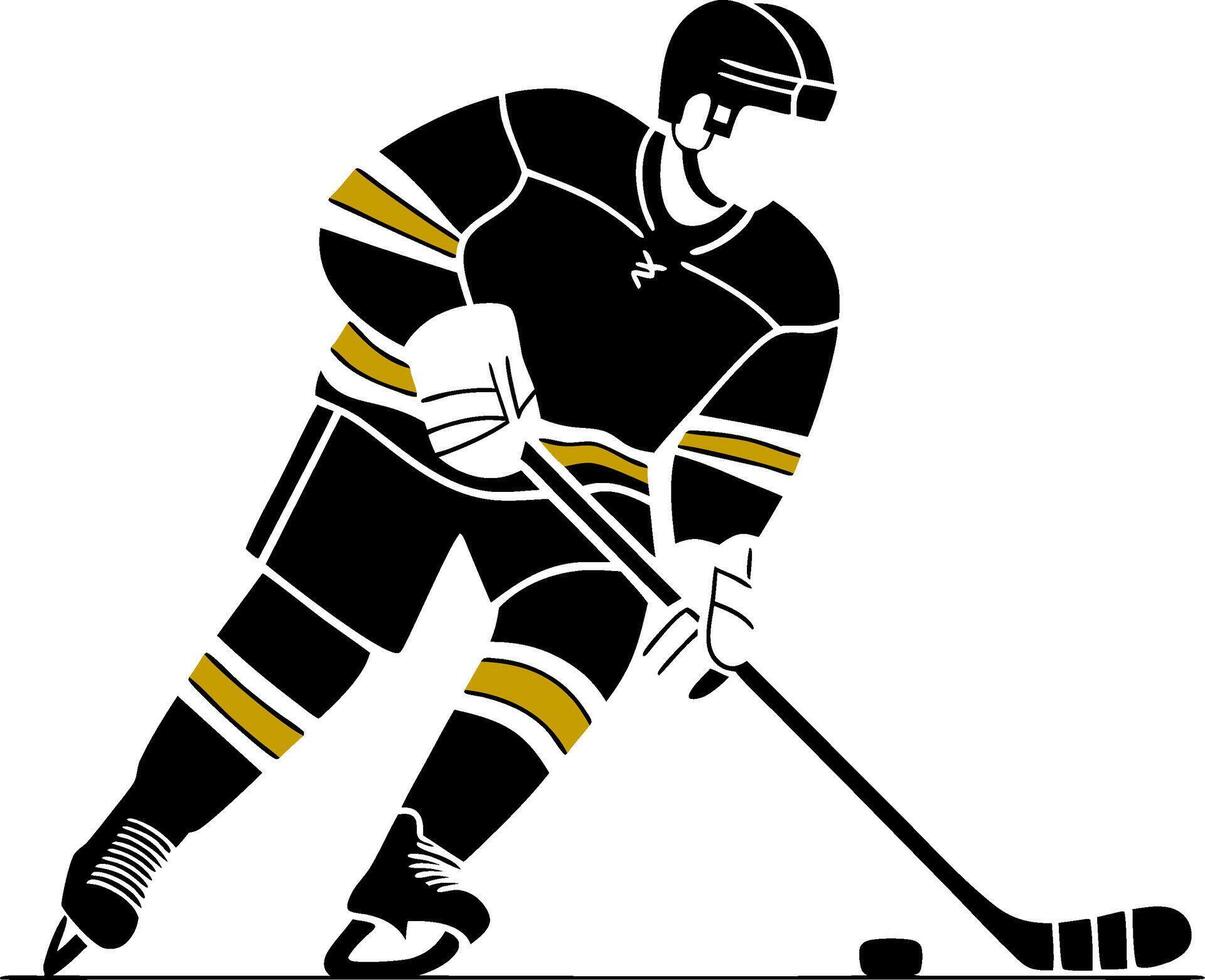 Ice Hockey Player Silhouette Skating with Stick and Puck vector