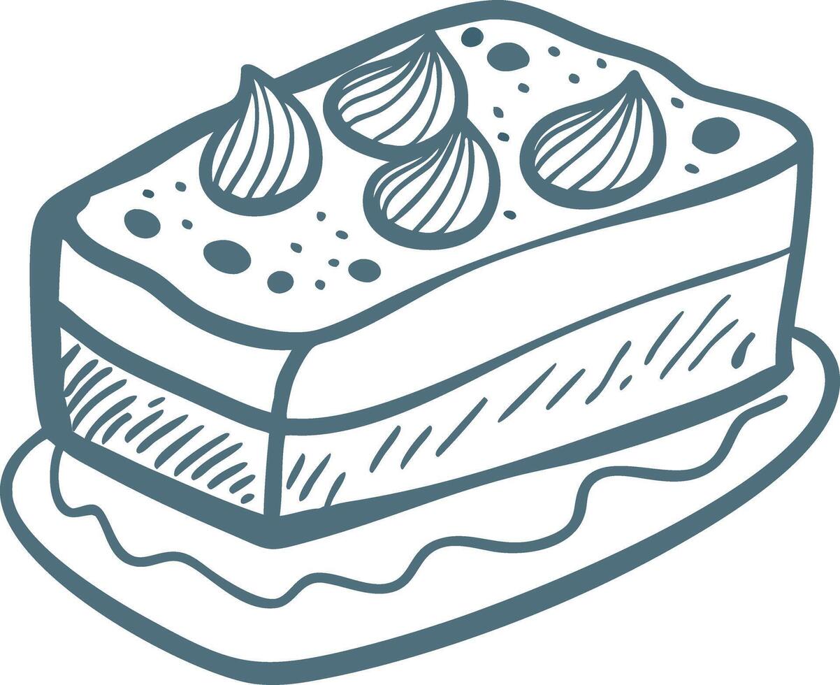 Hand Drawn Slice of Cake with Frosting and Plate for Bakery Design vector