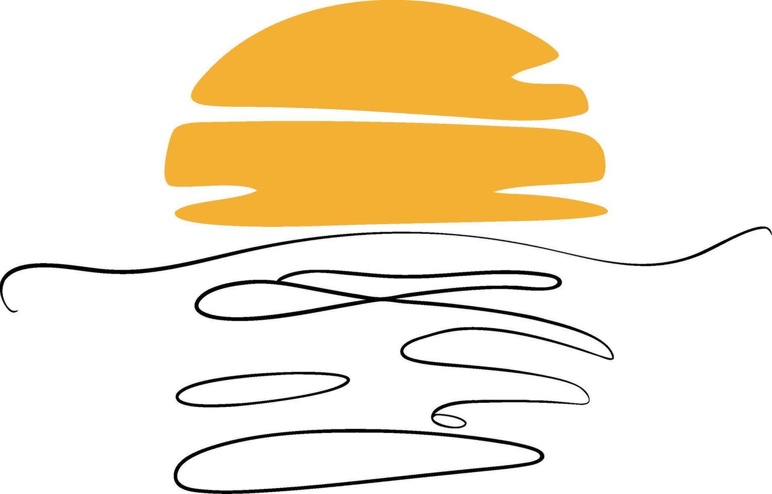 Minimalist Sun Setting Over Ocean with Simple Abstract Lines Art vector