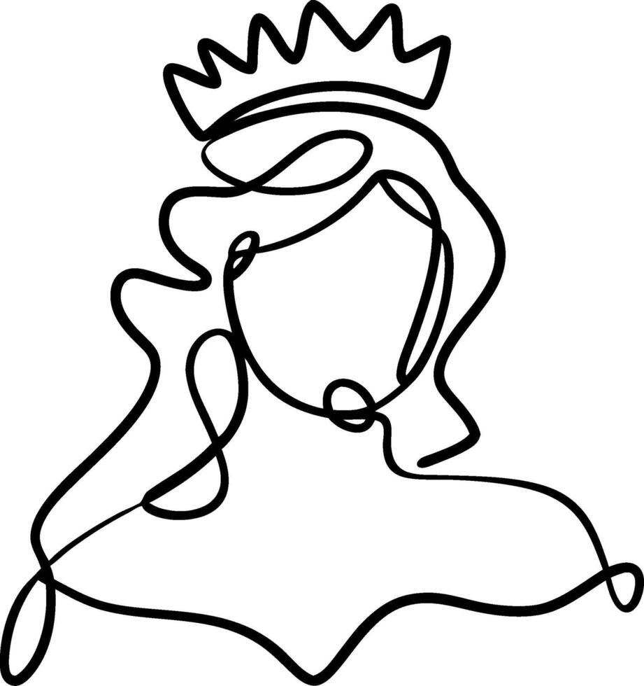 One Line Drawing Princess with Royal Crown Illustration for Creative Design vector