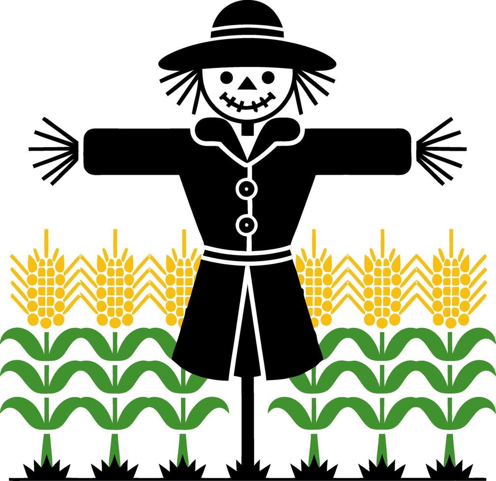 Scarecrow in Cornfield Illustration for Harvest Season Designs vector