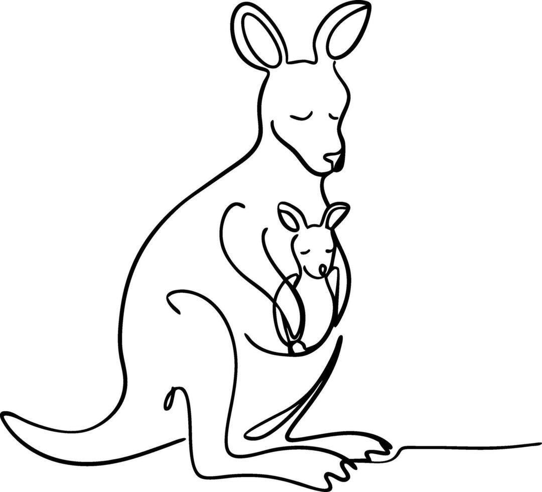 Minimalist Kangaroo with Joey Line Art Illustration for Wildlife and Family Themes vector