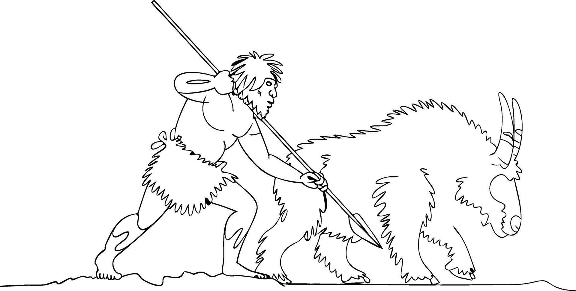 Prehistoric Hunter with Spear Chasing Woolly Mammoth Minimalist Illustration vector