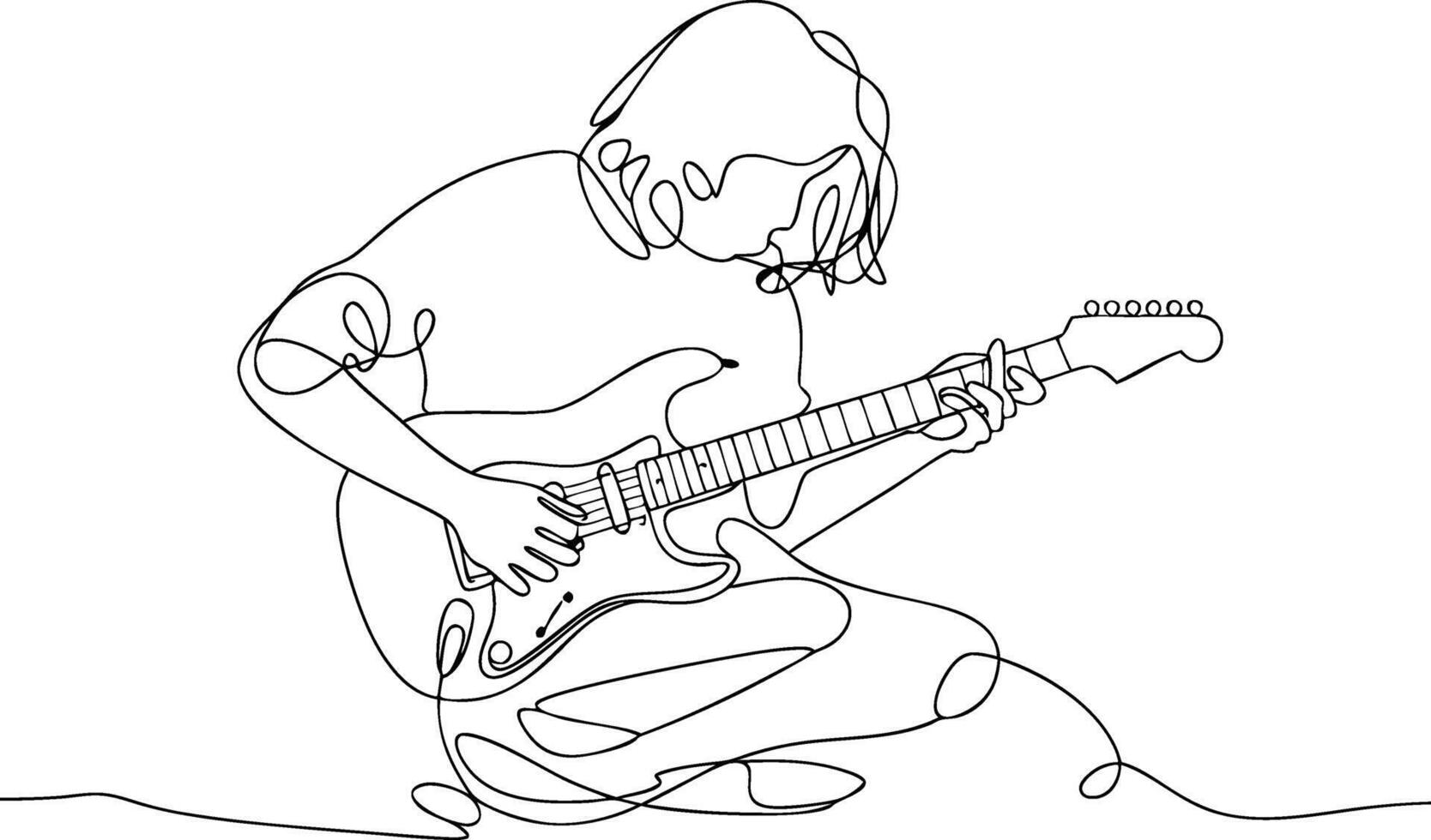 Minimalist Continuous Line Art of Seated Guitarist Playing Electric Guitar vector