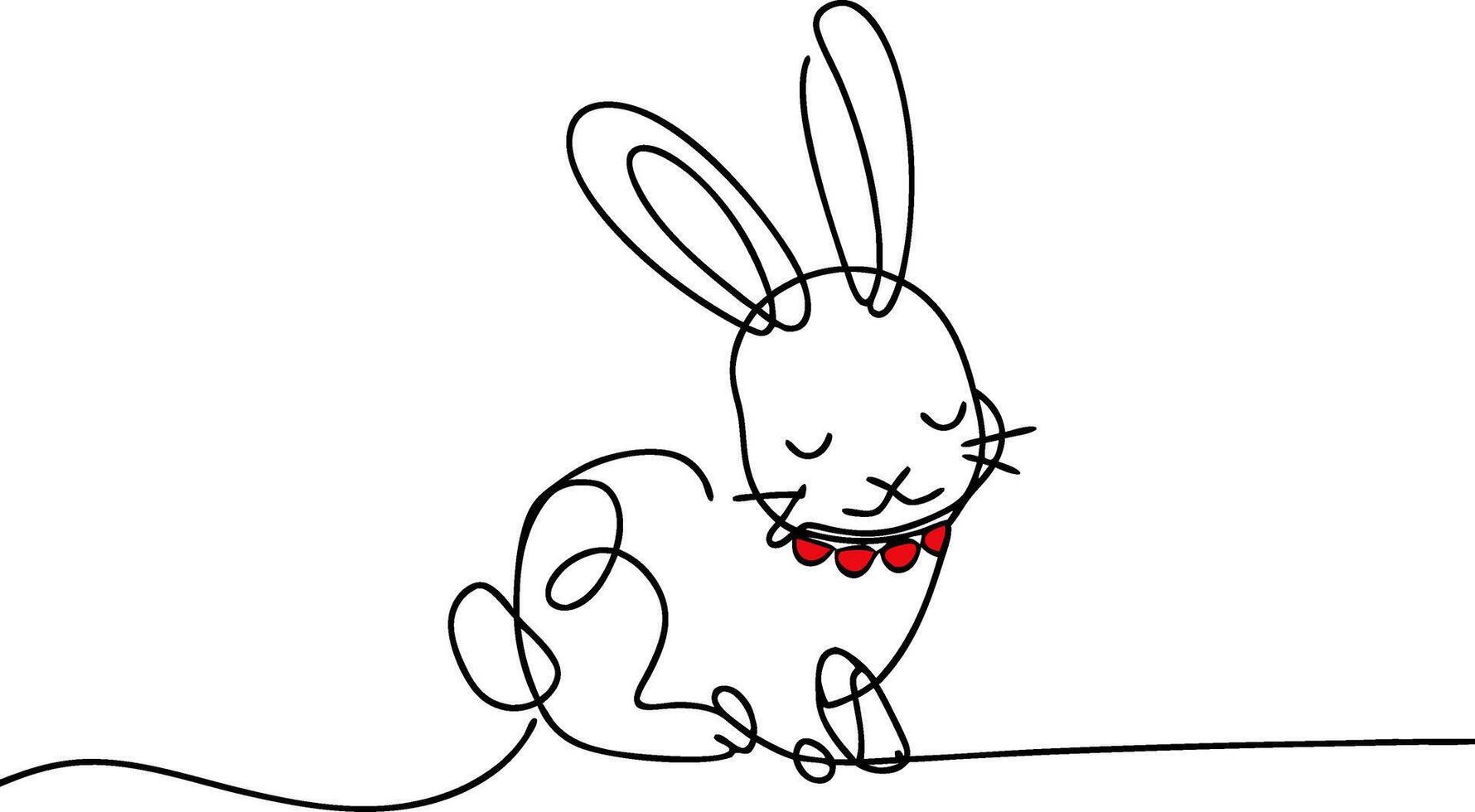 Minimalist Line Art Rabbit with Red Necklace Illustration vector