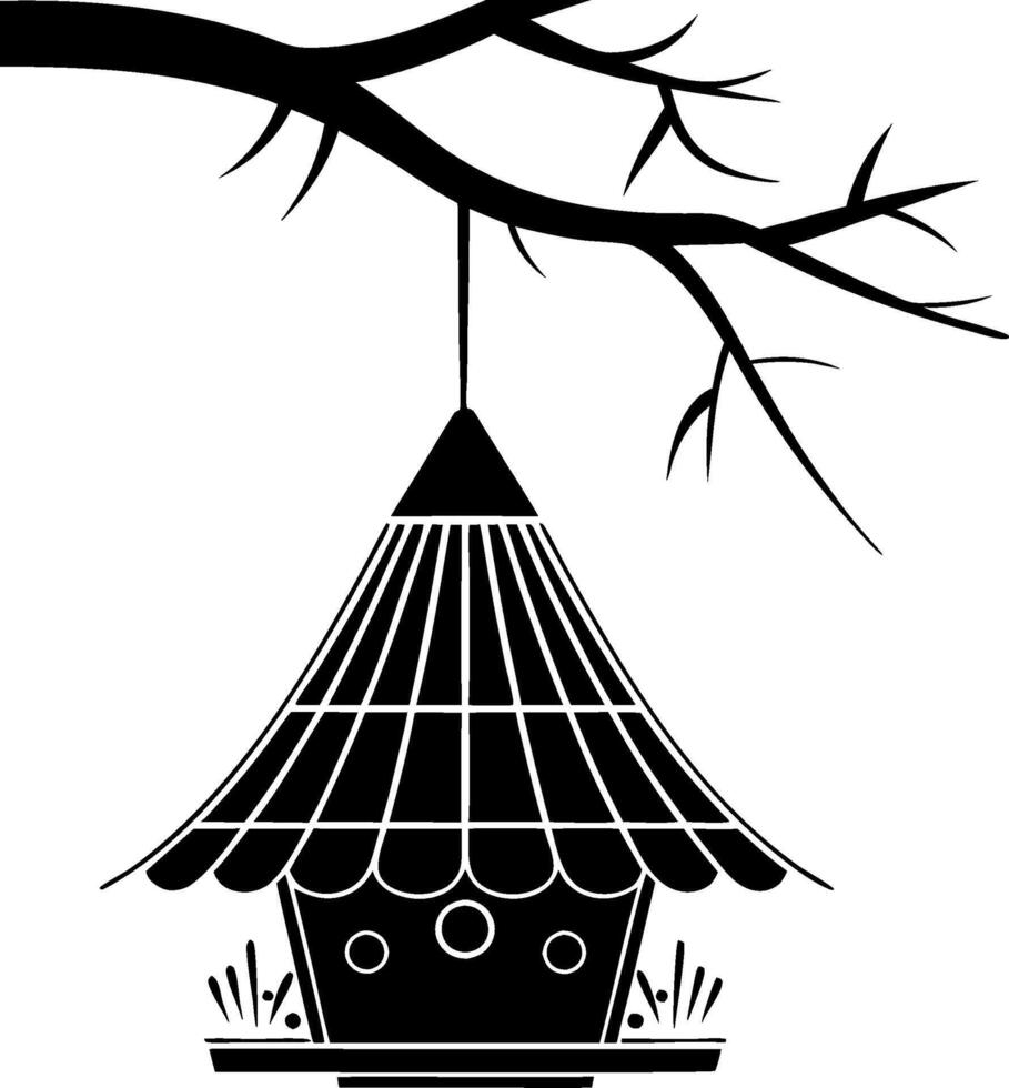 Rustic Birdhouse Hanging from Tree Branch Silhouette Illustration vector