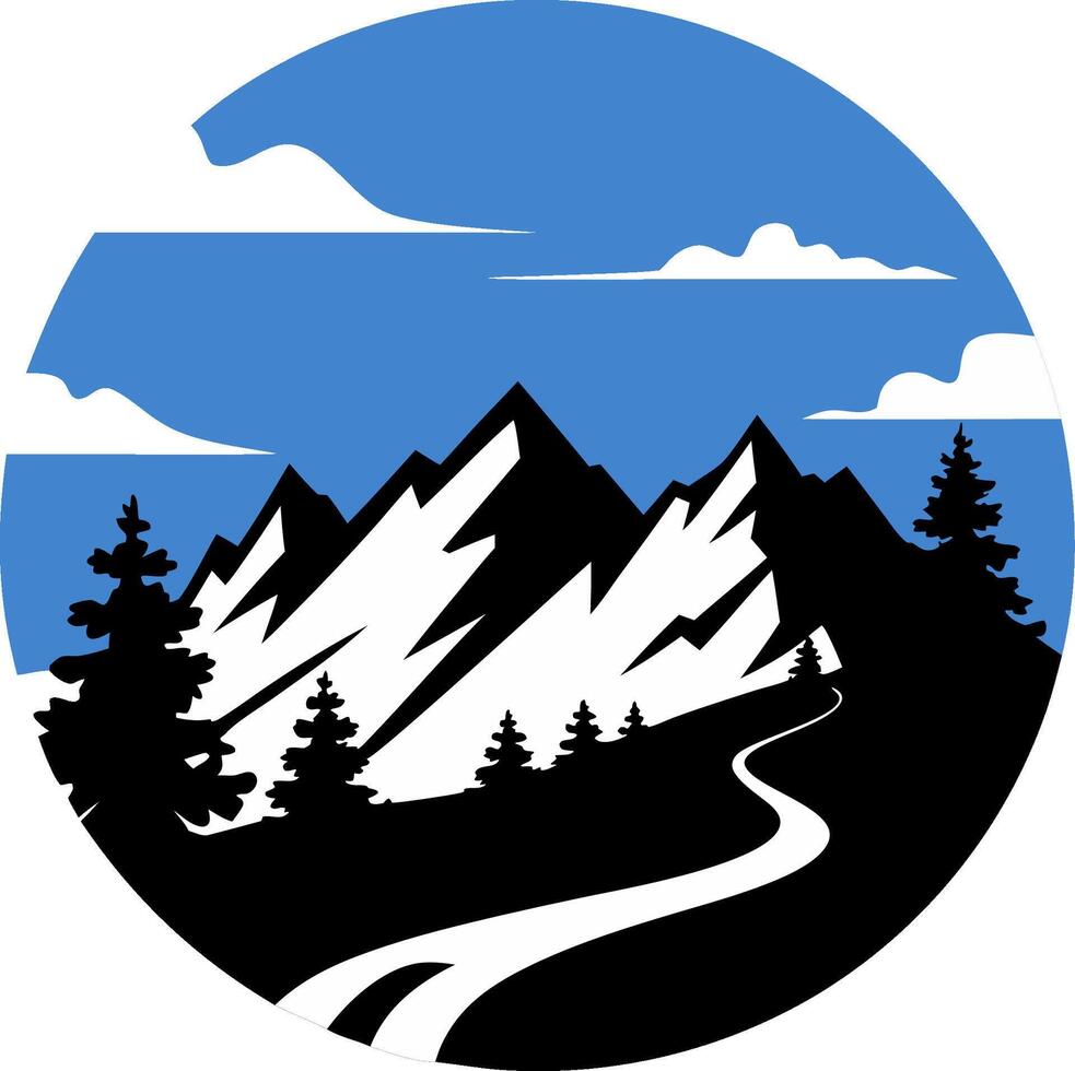 Mountain Wilderness Scenic Landscape with Snowcapped Peaks and Forest Road vector