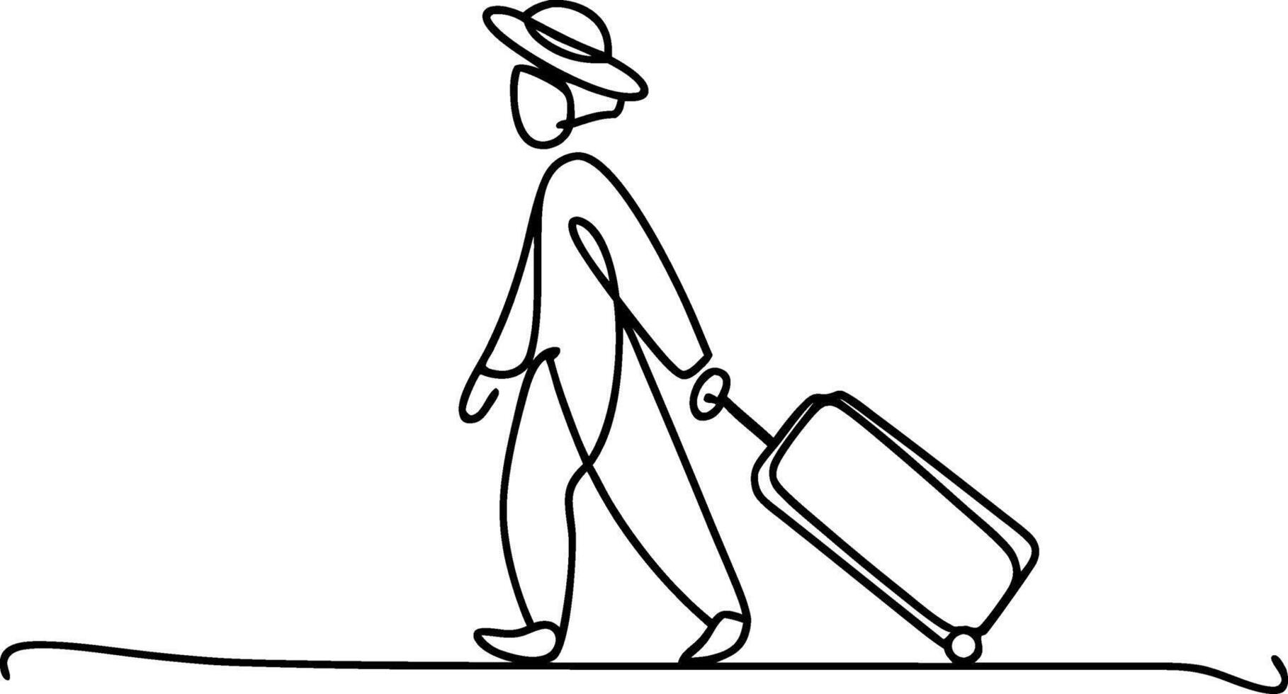 Minimalist Travel Concept One Line Art of Traveler with Suitcase vector