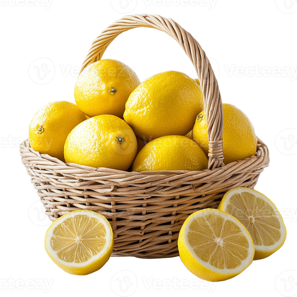 High-Quality Lemon Basket Isolated on Clear Transparent Background png