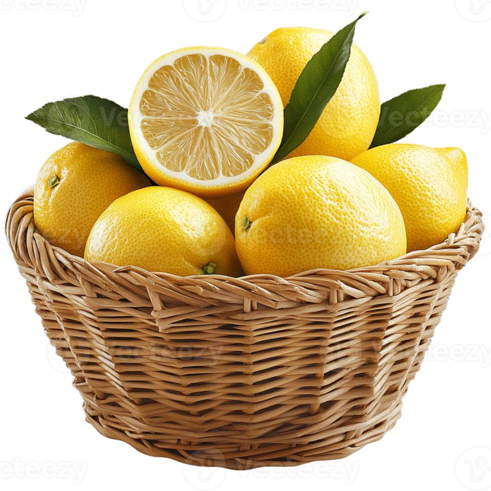 Tasty Lemon Basket Clipart Isolated on Transparent Background for Creative Use png