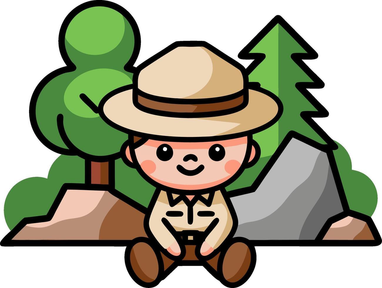 Cute Park Ranger Illustration with Forest and Nature Elements vector
