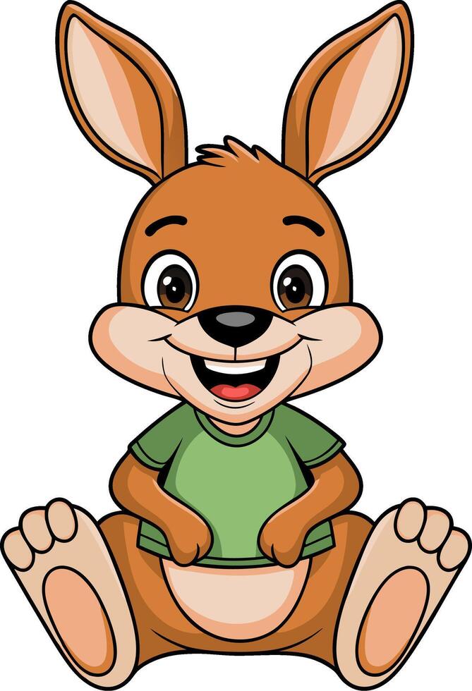 Cute Smiling Cartoon Kangaroo in Green Shirt for Kids Illustrations vector