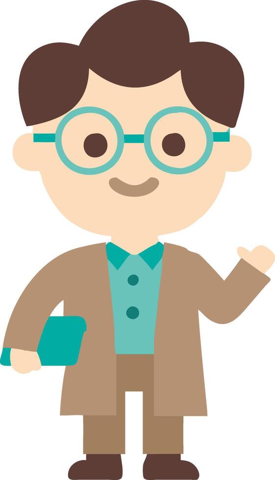 Cute Cartoon Teacher Character in Glasses Holding Book Illustration vector