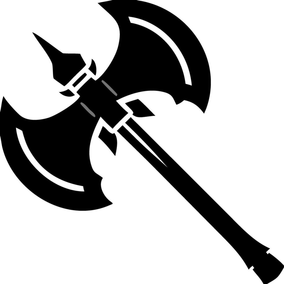 Black Double-Headed Battle Axe Silhouette Symbol of Medieval Warfare and Fantasy Weapons vector