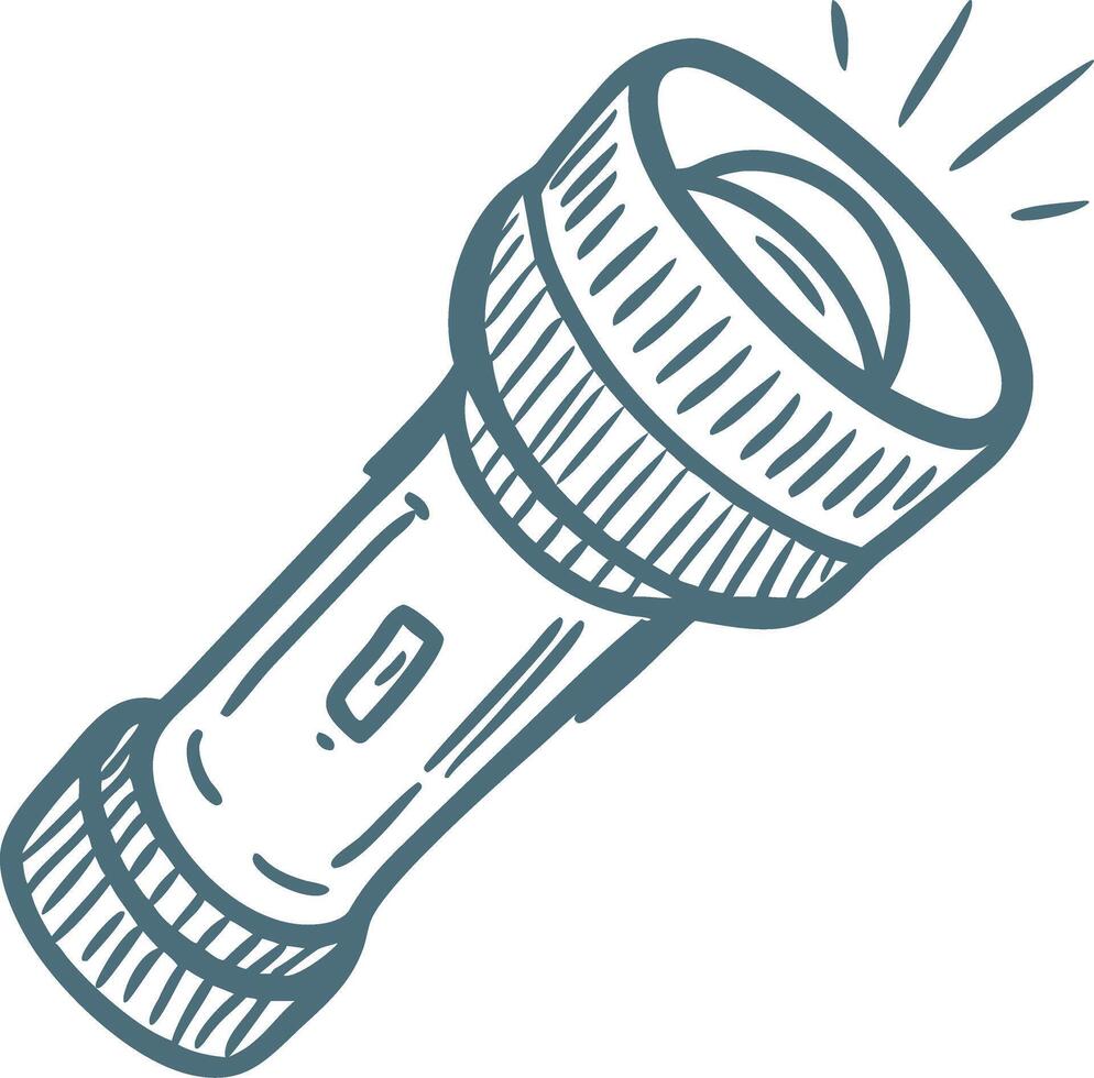 Blue Outline Illustration of Flashlight with Light Beam for Emergency and Camping Design vector