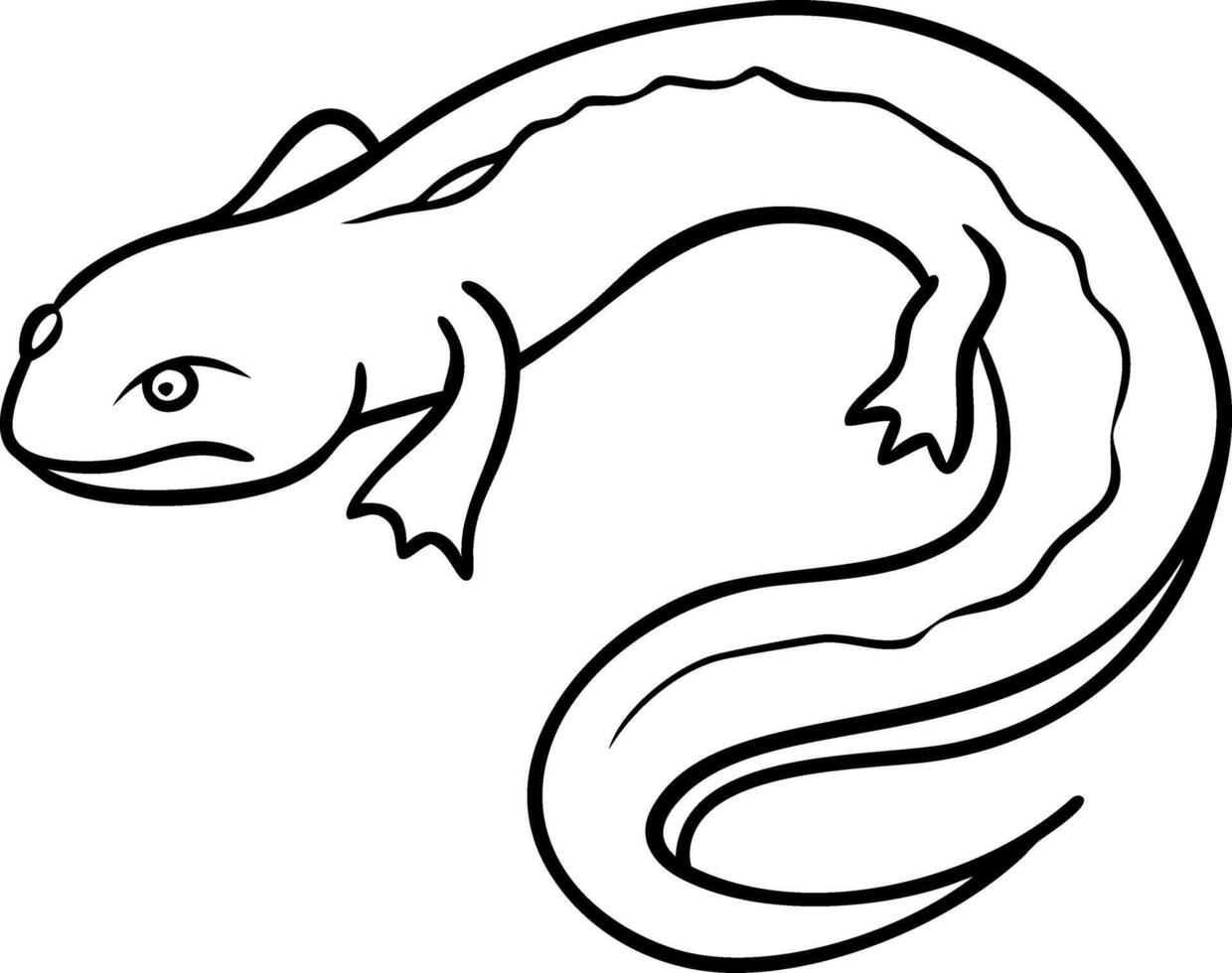 Black Outline Illustration of Salamander with Curved Tail on Grey Background vector