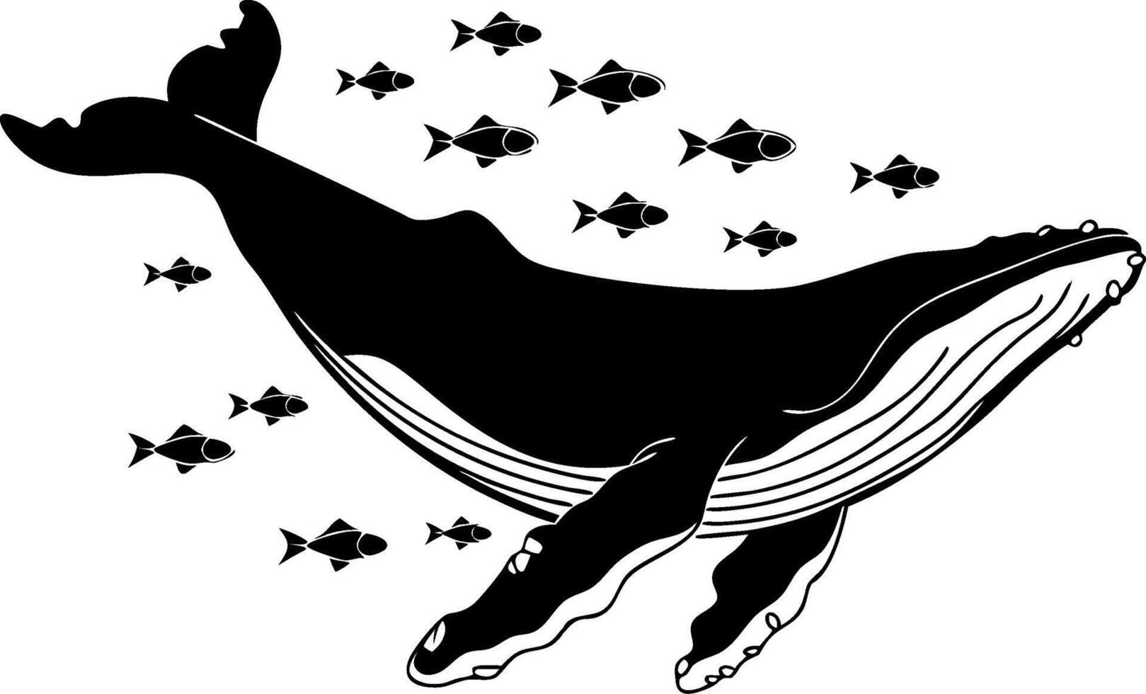 Majestic Humpback Whale Swimming with School of Fish Art vector
