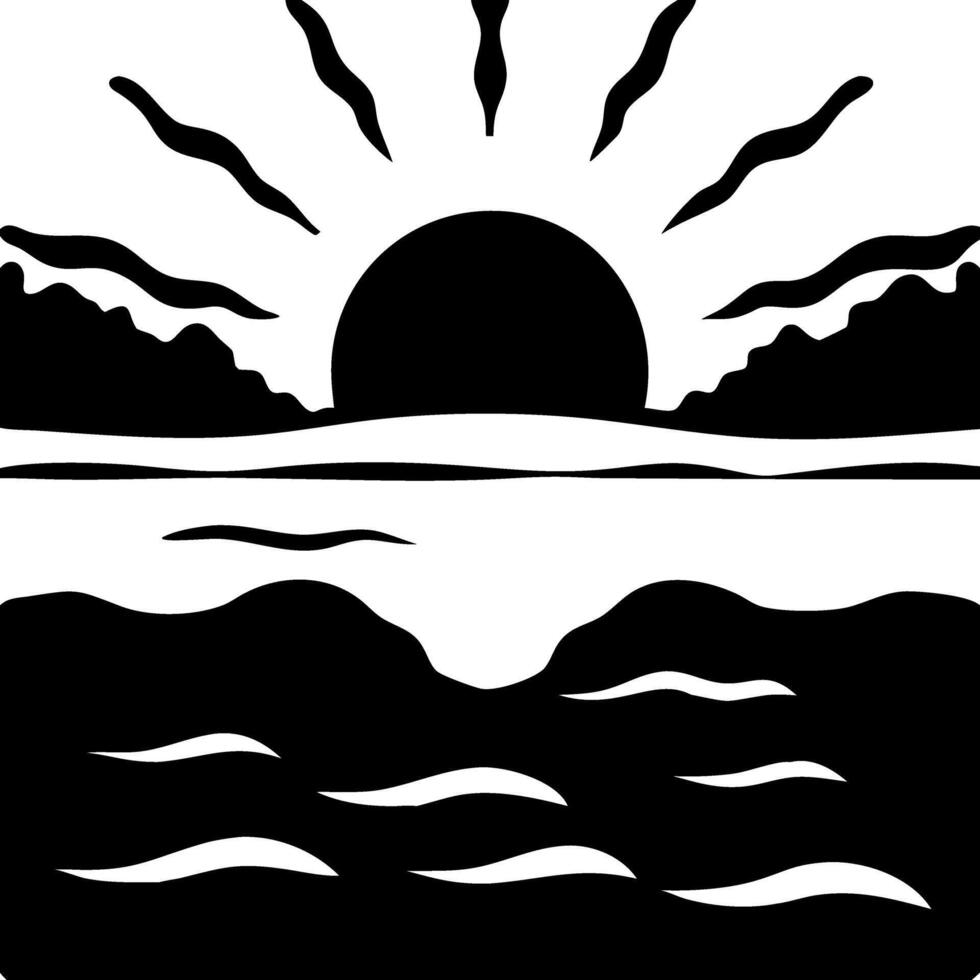 Sunset Over Tranquil Ocean Horizon with Silhouette Landscape Art vector
