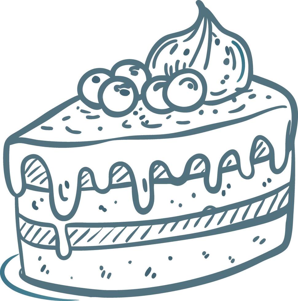 Delicious Cake Slice with Icing and Berries Illustration for Baked Goods Marketing vector