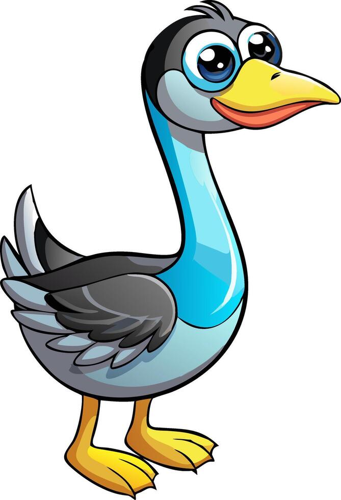 Cute Cartoon Duck Illustration with Big Eyes and Colorful Feathers vector