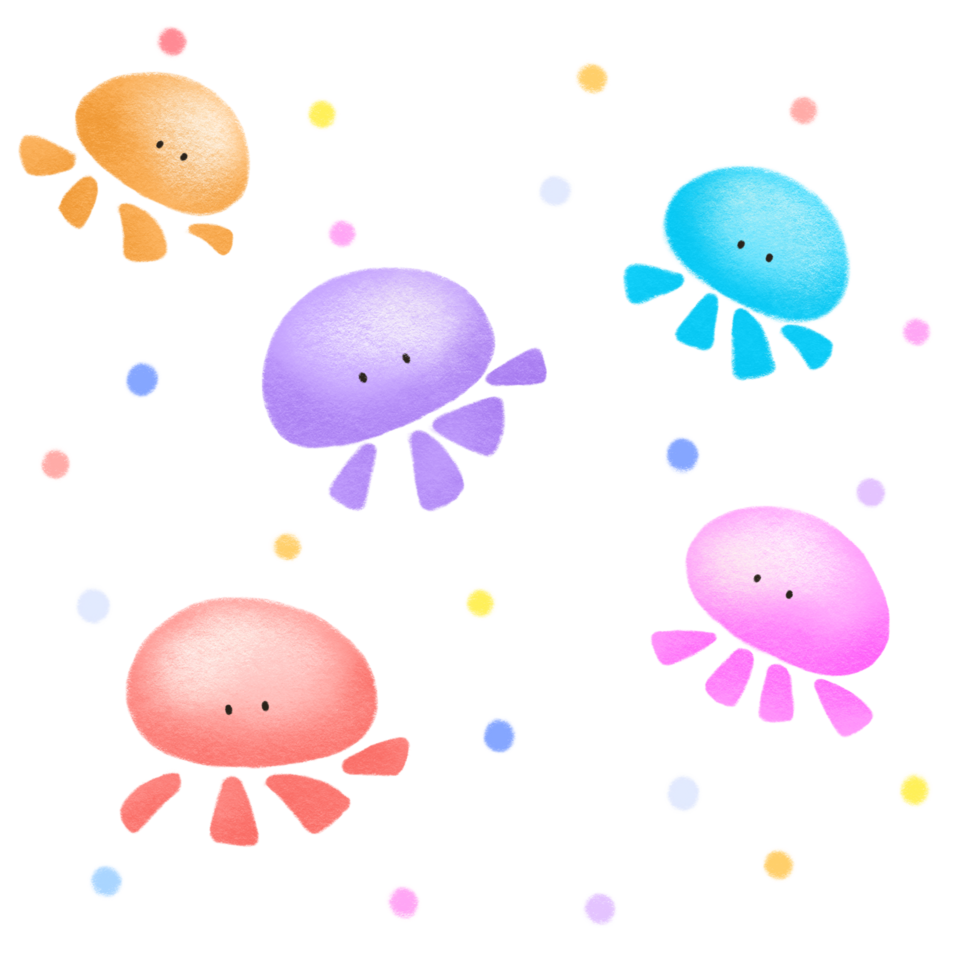 Colorful cute jellyfish background illustration, animal square crayon background design png