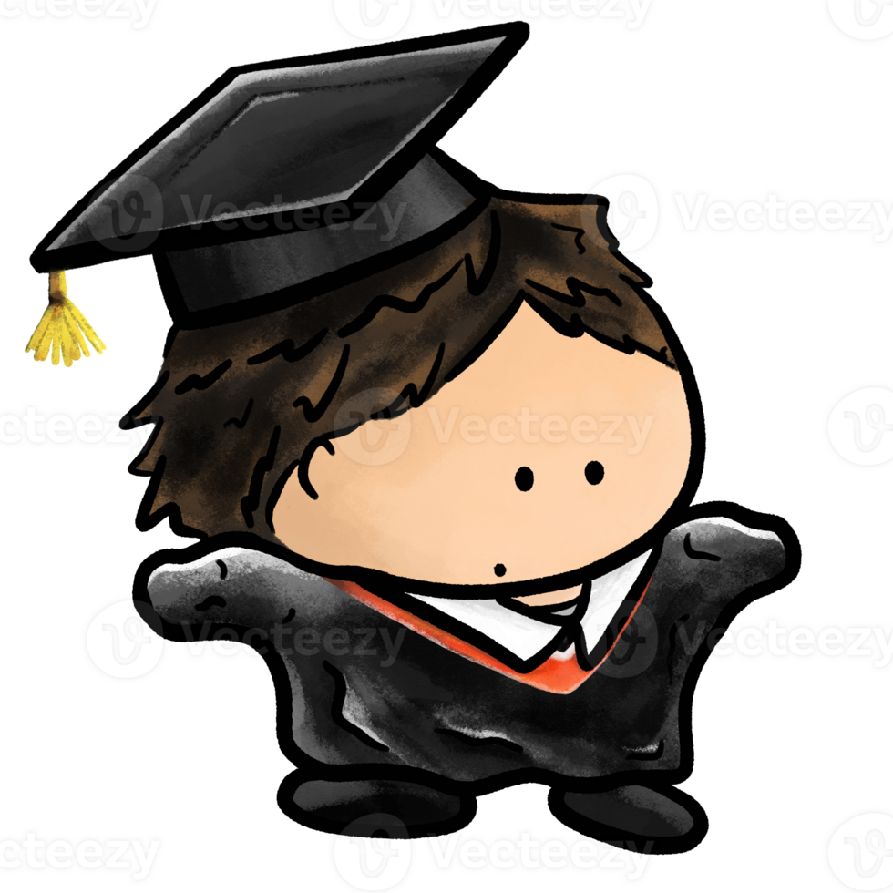 Graduation kindergarten kid wearing oversize gown cartoon illustration png