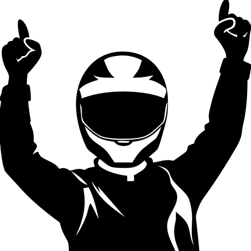 Victory Celebration Race Car Driver Silhouette With Helmet and Raised Arms Art vector