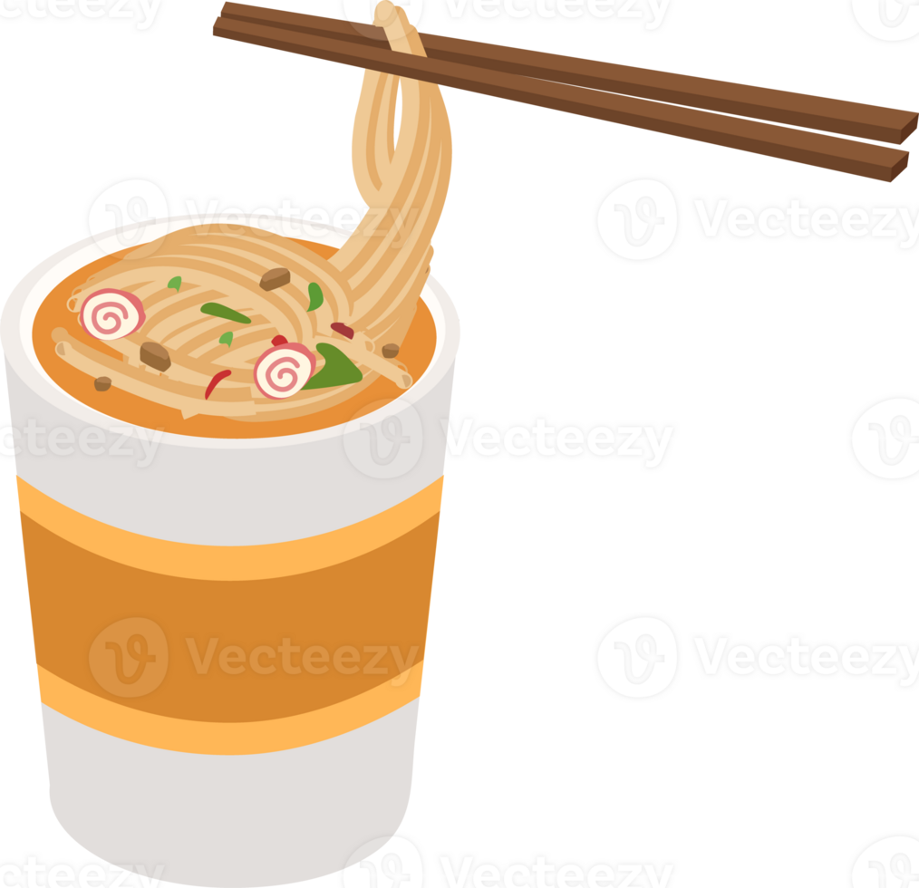 Illustration of Ramen in a Cup with Chopsticks png