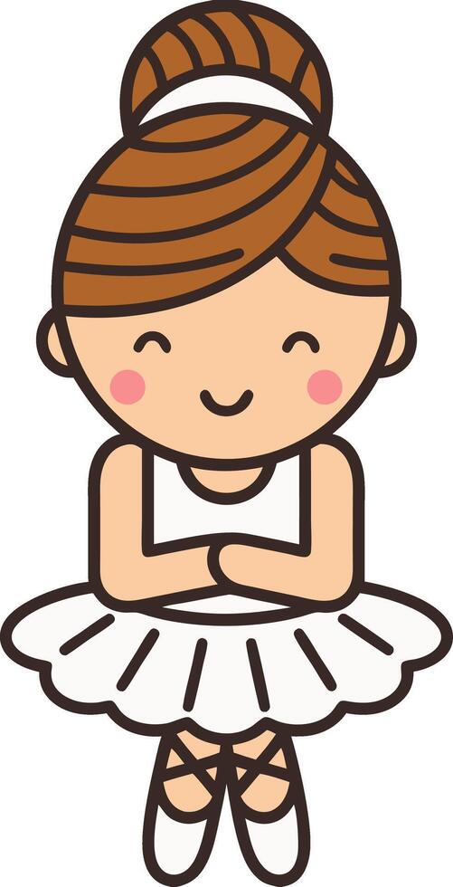 Cute Cartoon Ballerina Girl in White Tutu with Ballet Shoes Illustration vector