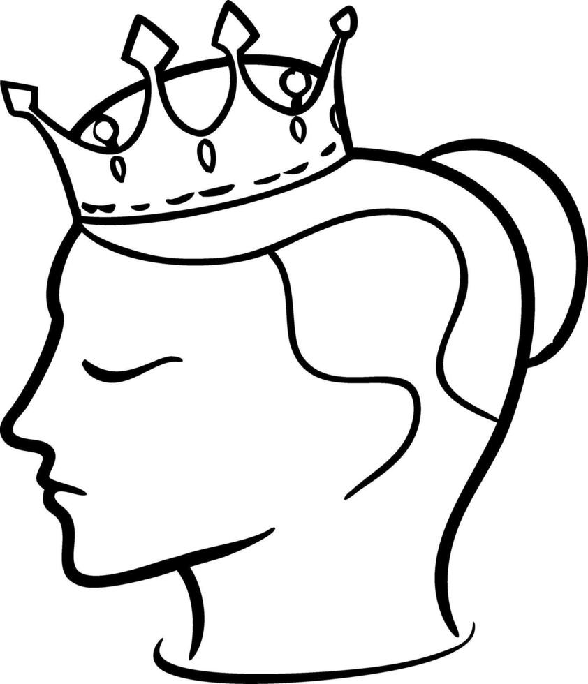 Elegant Female Silhouette with Crown Line Art Illustration vector