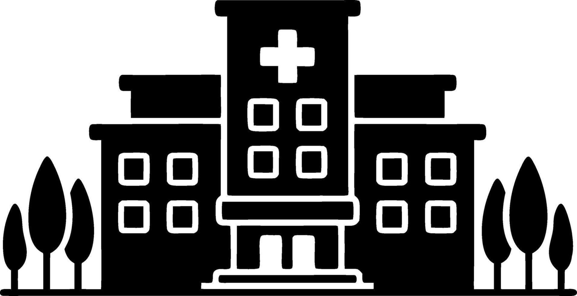 Hospital Building Silhouette Illustration with Trees and Cross Symbol vector