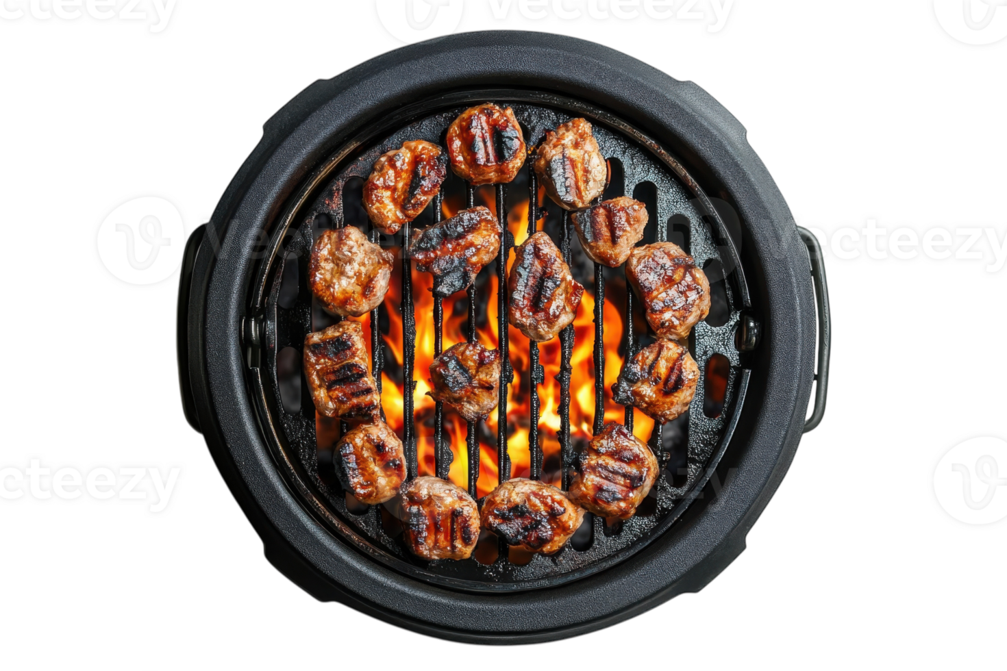 Grilled meat cooking on a charcoal grill on a sunny day, showcasing perfect grill marks and juicy texture png
