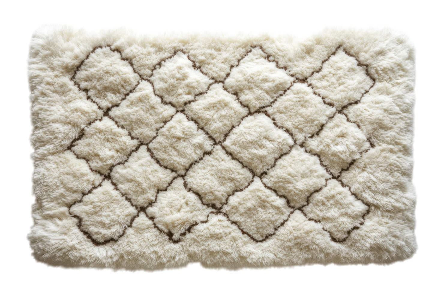 Soft plush area rug with a geometric pattern in neutral tones situated on a clean surface png