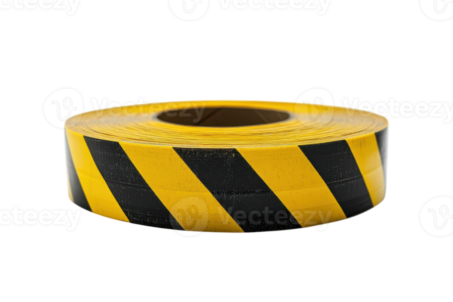 Caution tape roll with black and yellow stripes for safety and construction use in various areas png