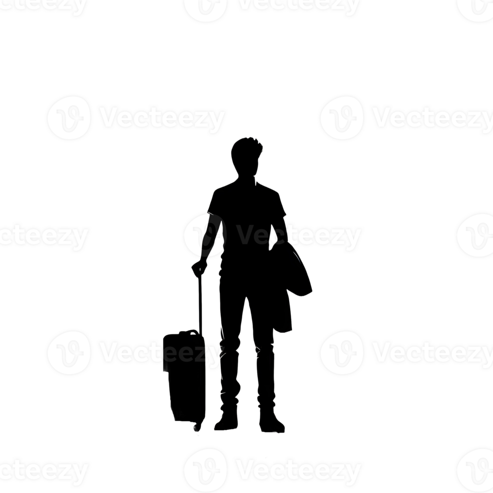 A silhouette of a man with a suitcase png