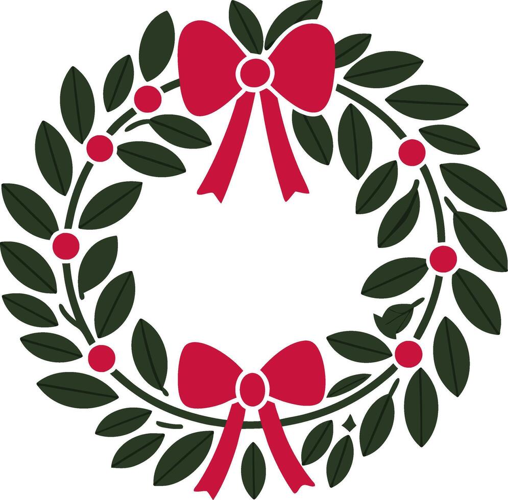 Christmas Wreath with Red Bows and Greenery for Holiday Decorations vector