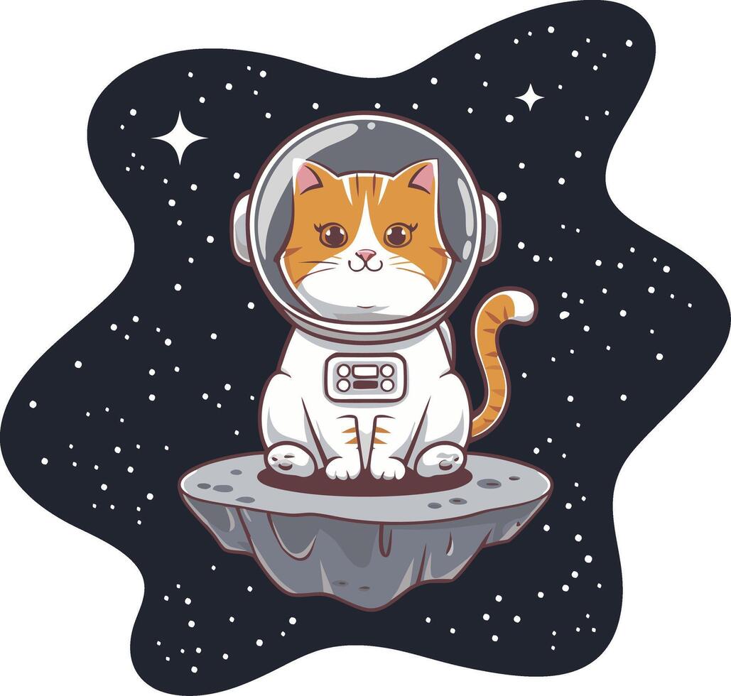Cute Astronaut Cat Floating in Space Illustration for Kids and Fun Designs vector