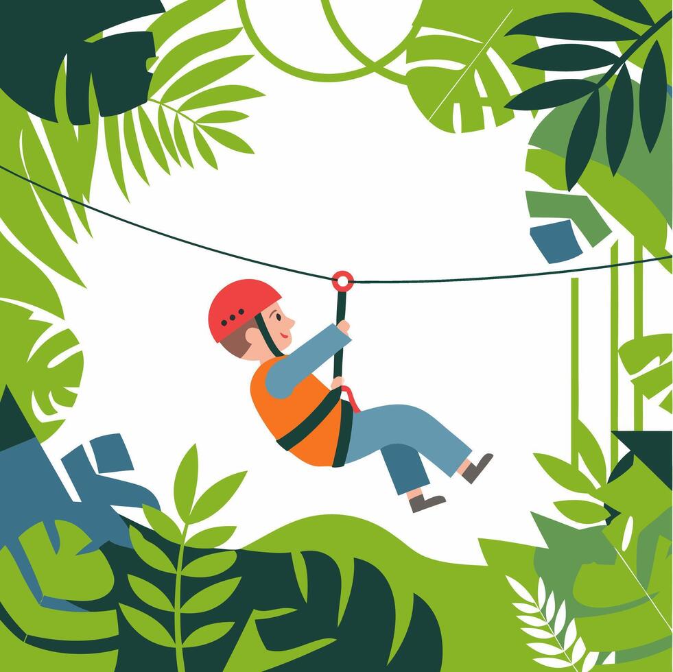 Adventure Zipline Jungle Child Illustration in Tropical Forest vector