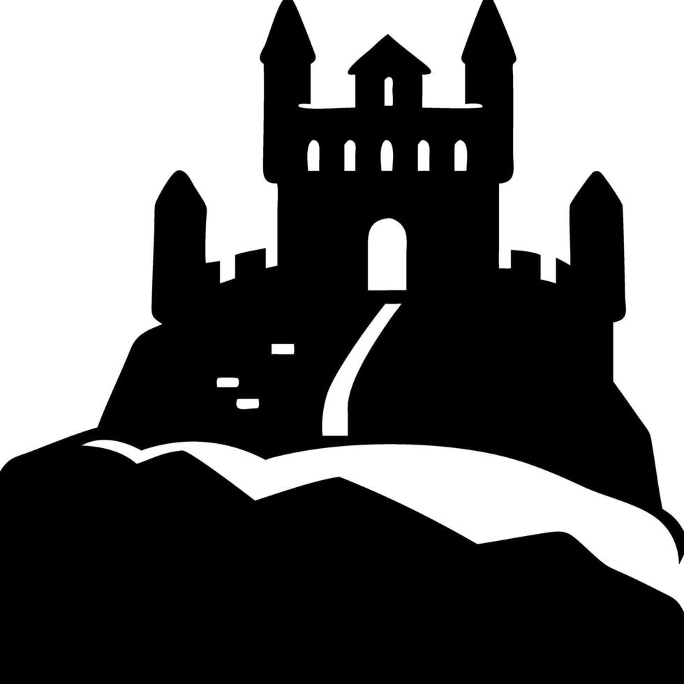 Mysterious Medieval Castle Silhouette on Hilltop Illustration vector