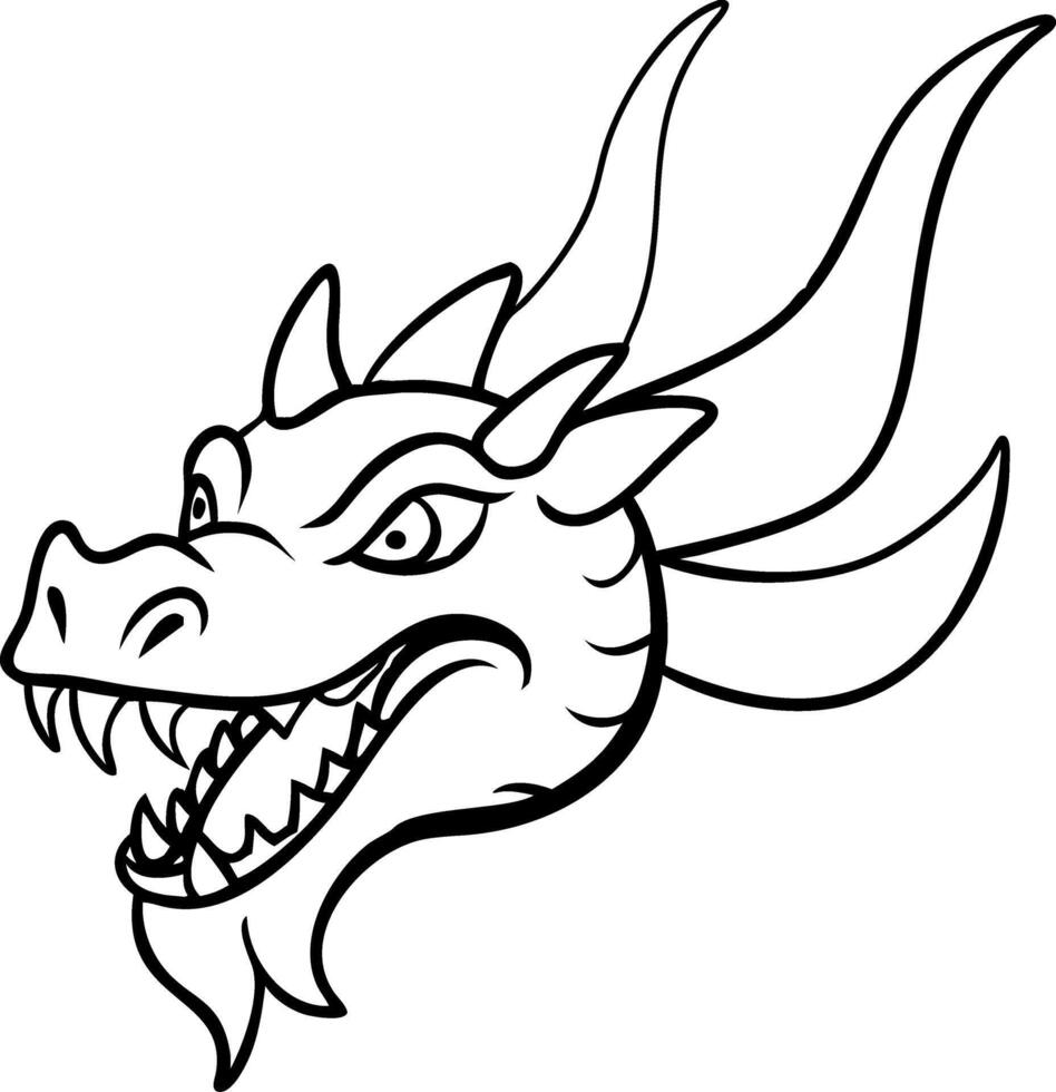 Fierce Dragon Head Outline Art Illustration vector